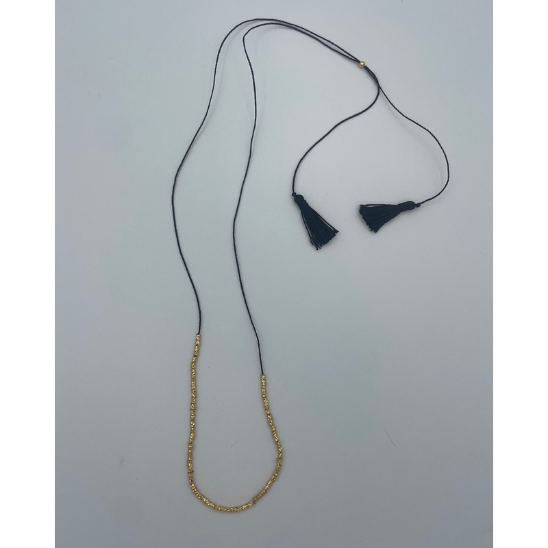 Black String Necklace With Gold Beads