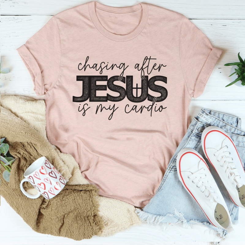 Chasing After Jesus Is My Cardio Tee Heather Prism Peach S