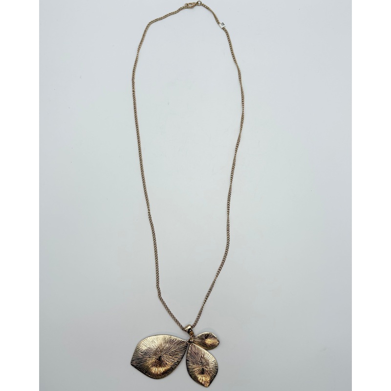 Long Gold Necklace With Leaf Pendants