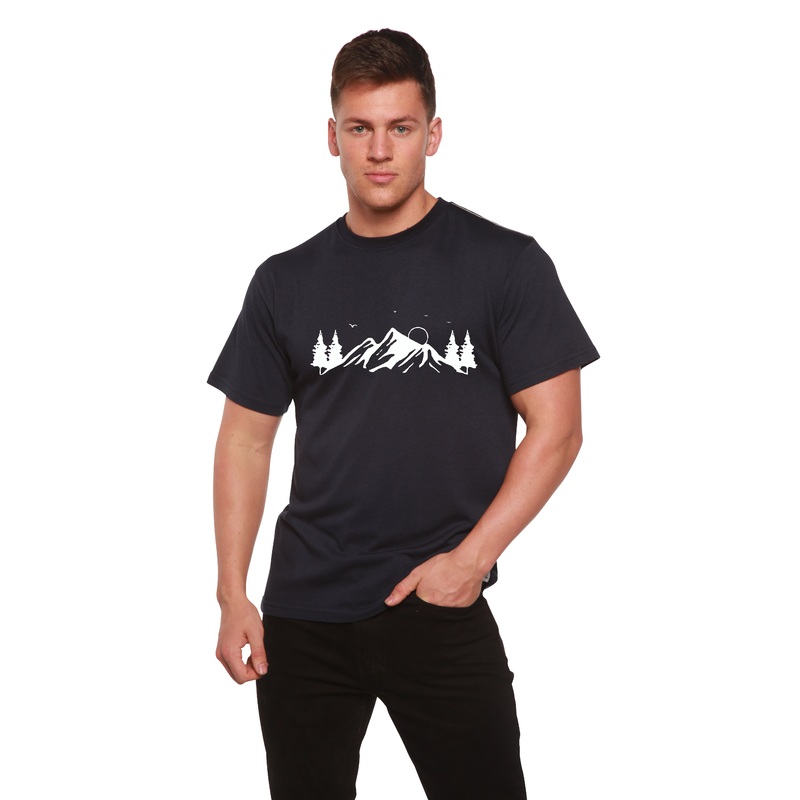 Men’s Bamboo Viscose/Organic Cotton Short Sleeve T-Shirt with Print Mauna Kea Medium Black