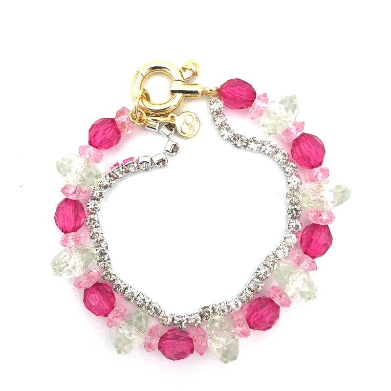 Pink Bead and Rhinestone Bracelet