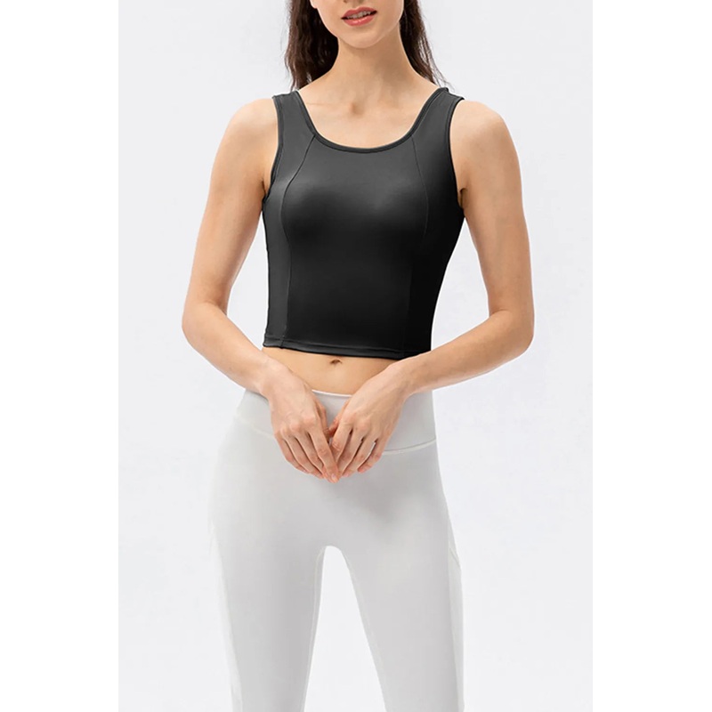 Round Neck Wide Strap Active Tank Black XS