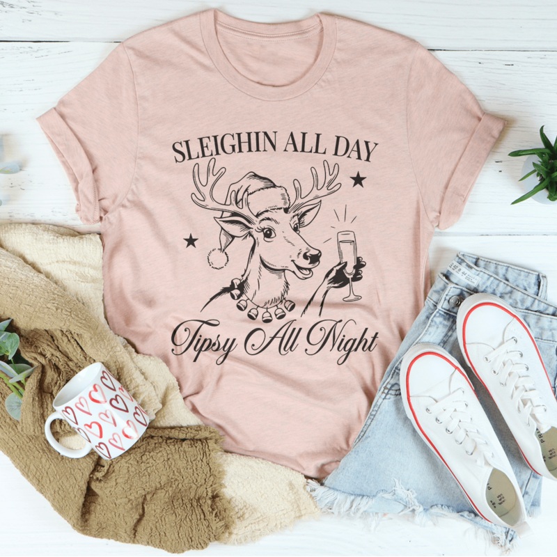 Sleighin All Day Tipsy All Night Tee Black Heather S