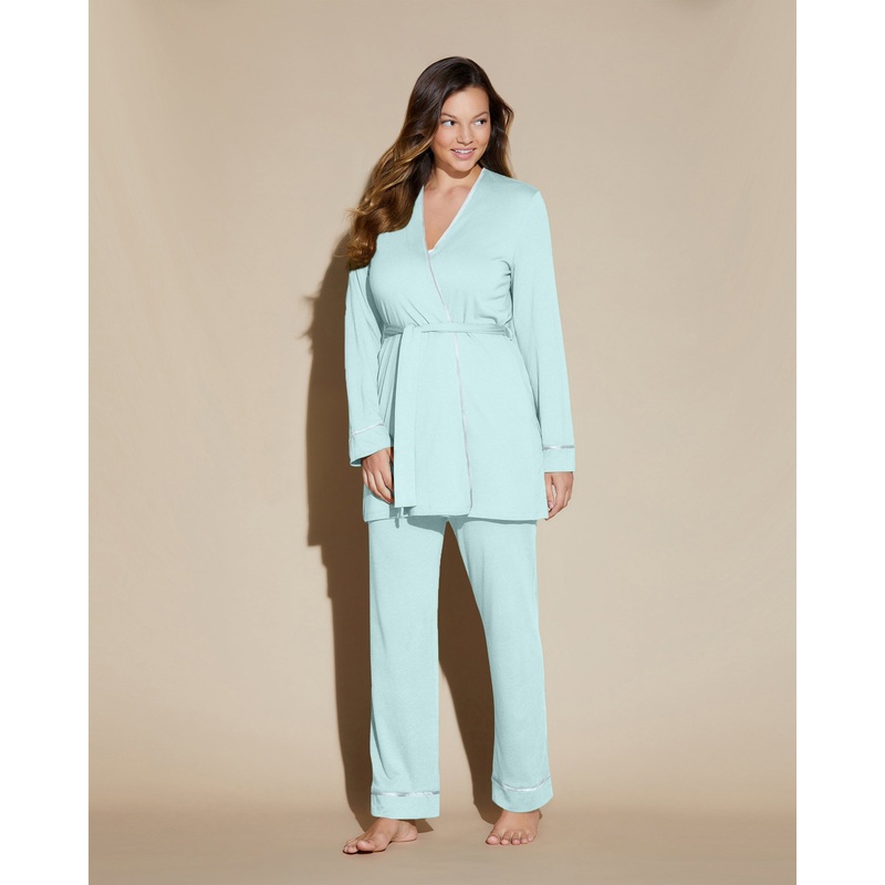Curvy 3-Teiliges Pyjama-Set Mit Bademantel Lagoon Mint/Ivory P