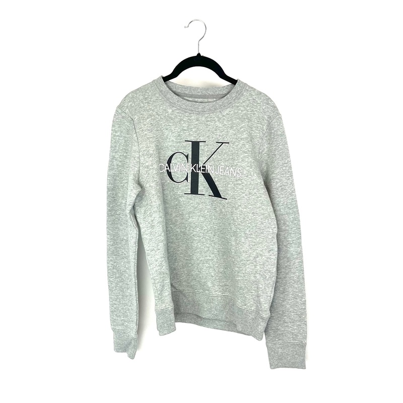 Solid Grey Crewneck Sweatshirt With Logo – Small