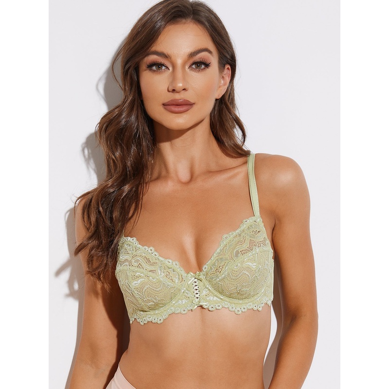 Floral Lace Non-Padded Full Coverage Underwire Bra Green 38B/85B