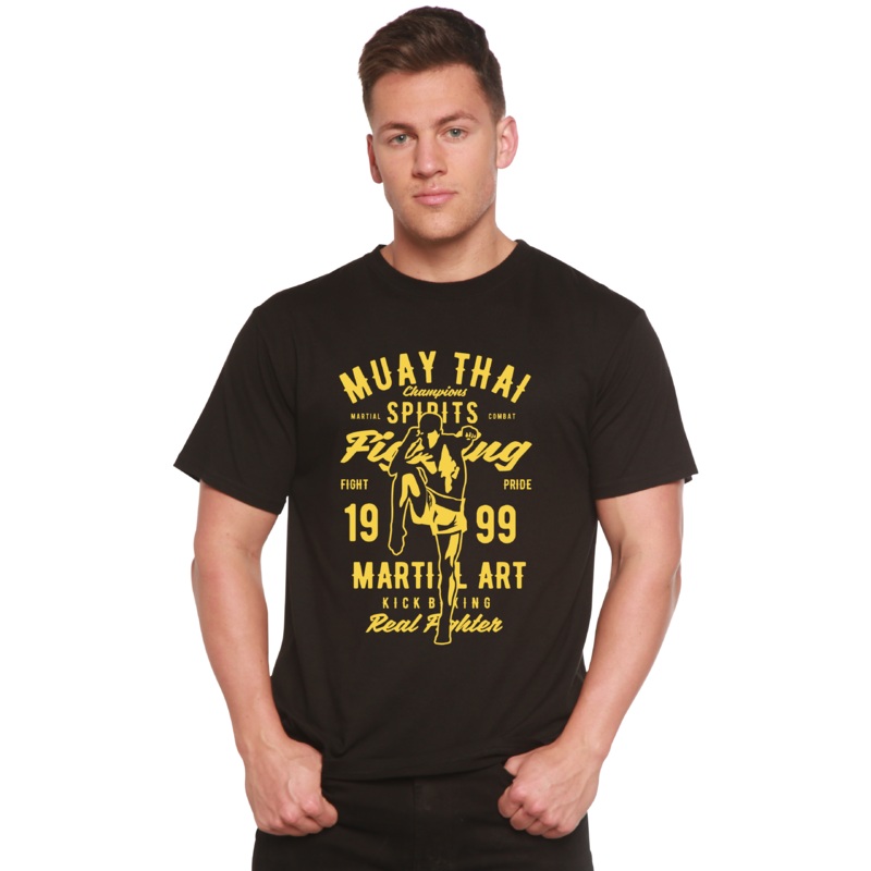 Muay Thai Spun Bamboo Men’s Bamboo Viscose/Organic Cotton Short Sleeve Graphic T-Shirt Medium Black