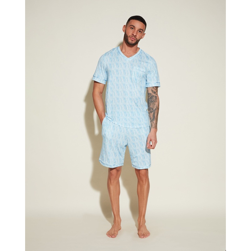 Pigiama Da Uomo Con Top  Maniche Corte E Pantaloncini India Diamond/ Aasmani Blue S