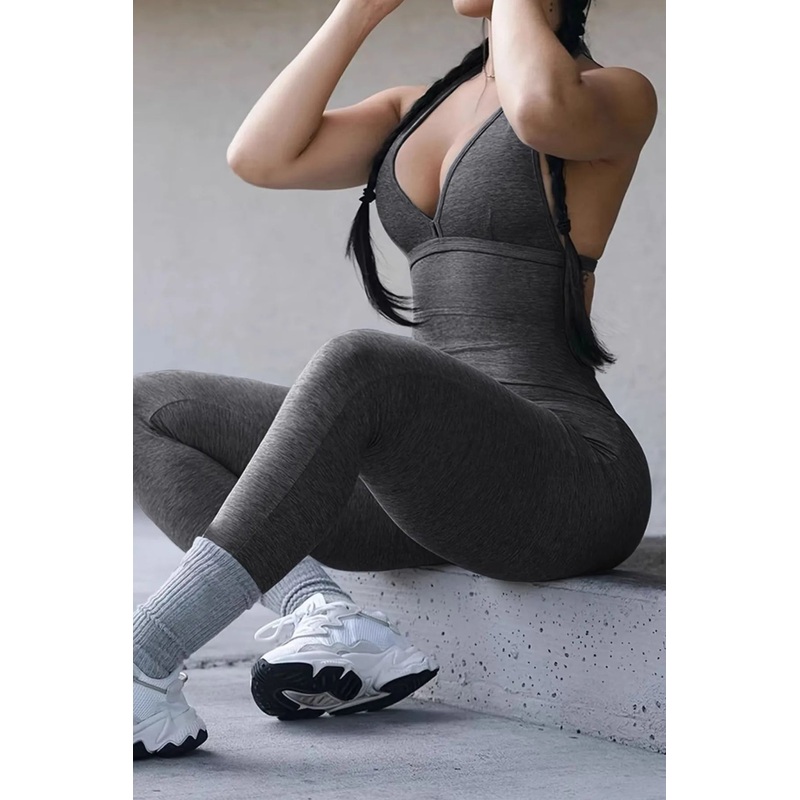 Seamless Active Workout Jumpsuit Gray S