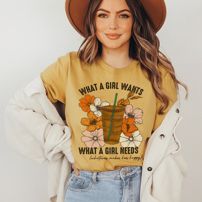 What A Girl Needs Iced Coffee Tee Mustard S