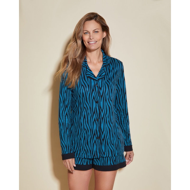 Bedrucktes Langrmeliges Top & Boxer Pyjama-Set Zebra Malawi/Black XS