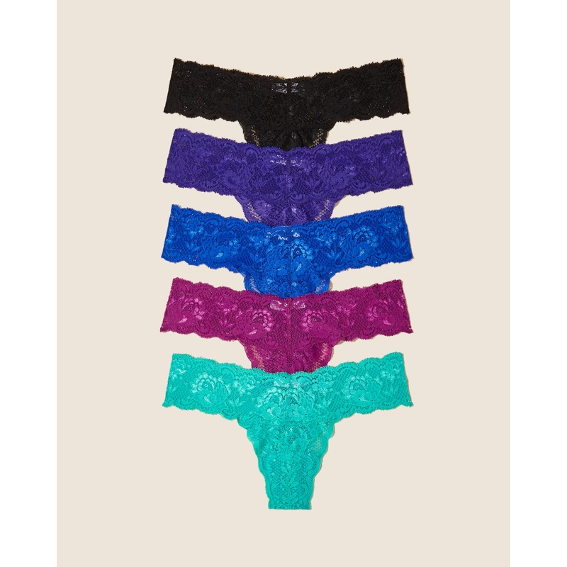 Cutie Lr Thong 5 Pack Black Swiss Beet Cobalt Violette Addy Green One Size