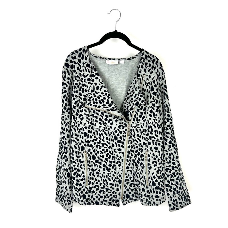 Gray Animal Print Zip Up Top – Size 14-16