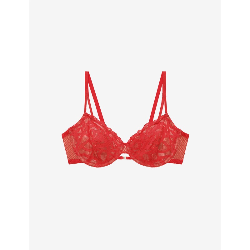 Rose Lace Unlined Demi Bra red 32D