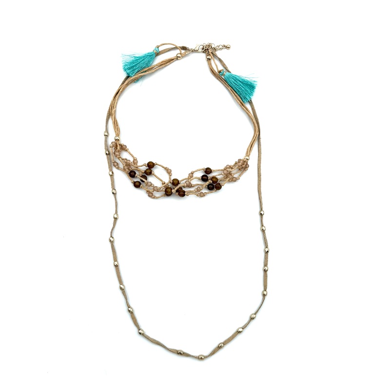 Tan layered fabric necklace