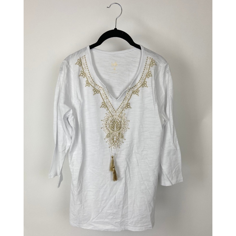 White Embroidered Long Sleeve Top – Small/Medium