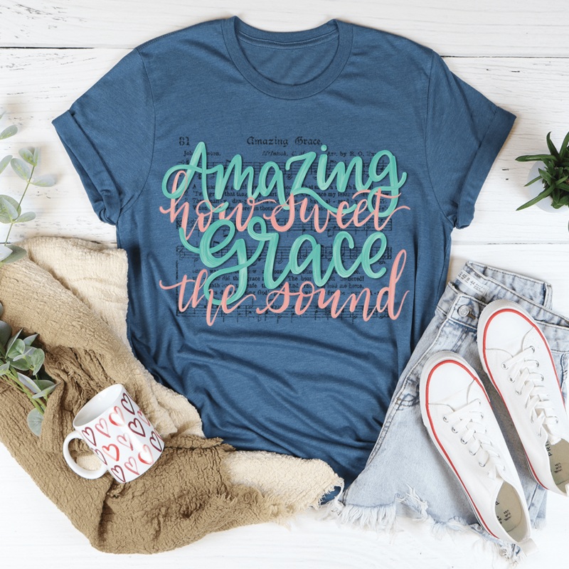 Amazing Grace Song Tee Heather Deep Teal S