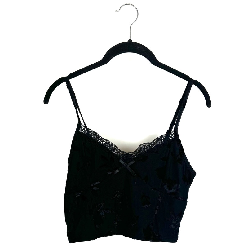 Black Floral And Lace Tank – Size 6/8