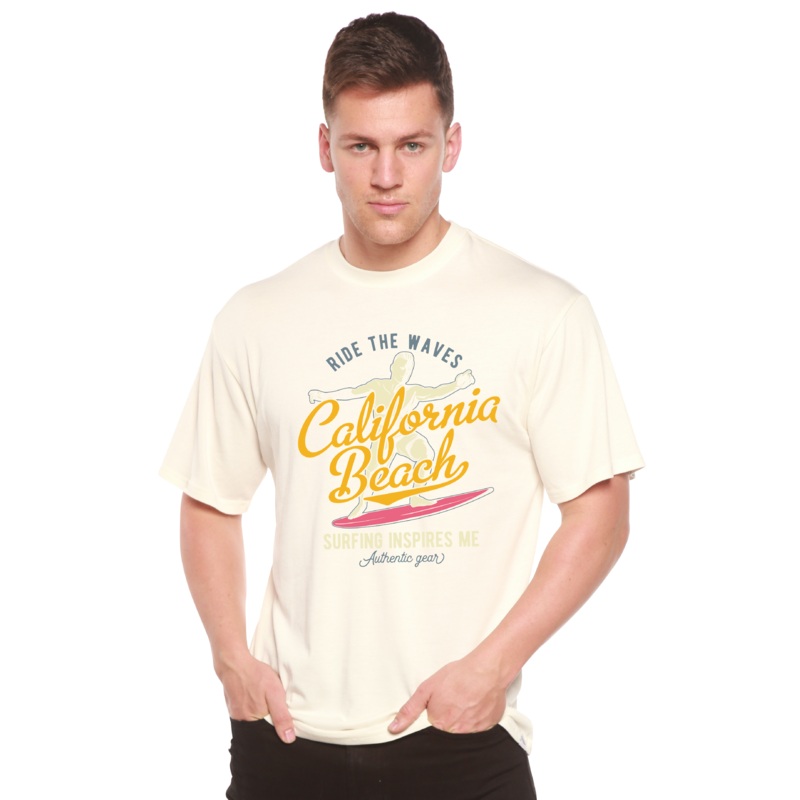 California Beach Men’s Bamboo Viscose/Organic Cotton Short Sleeve Graphic T-Shirt Medium Black