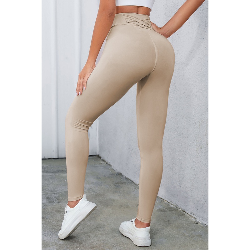 Crisscross Detail Wide Waistband Leggings Black S