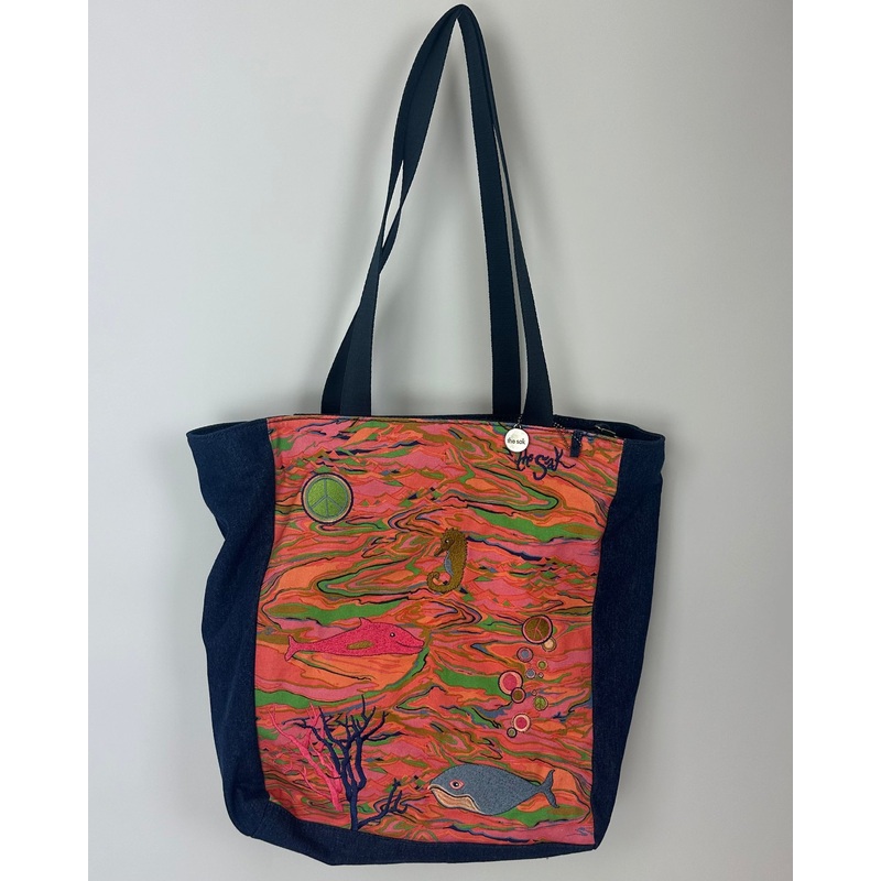 Bright Multi Color And Sea Horse Print Tote Bag