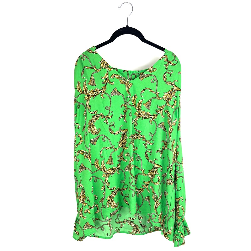 Green Printed Smock Sleeve Blouse – Size 14/16