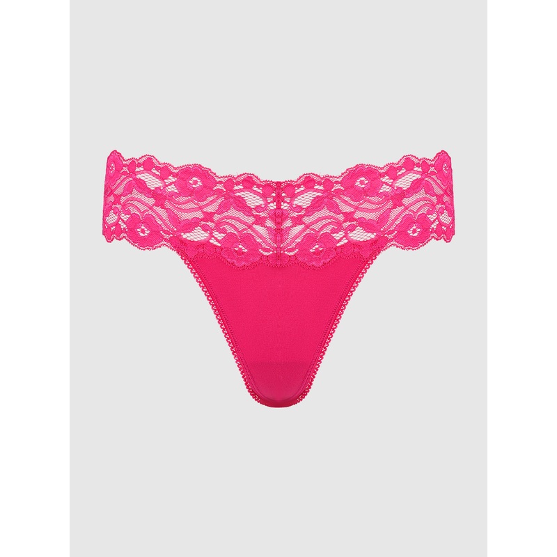 Bridget Stretch Cotton & Lace Thong Pink Dragon S
