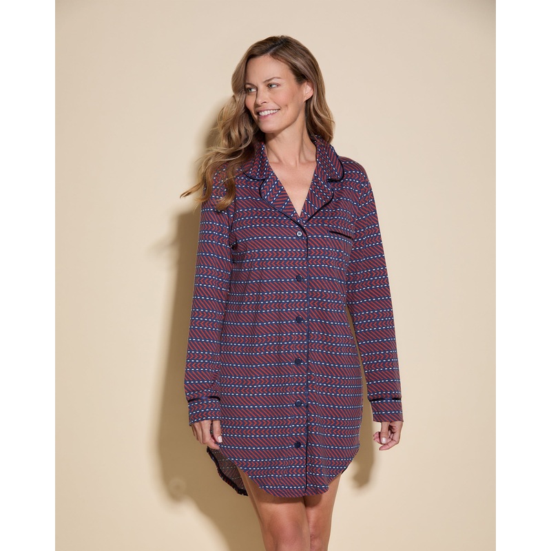 Camicia Da Notte Stampata Geo 2 Sahara/Navy XS