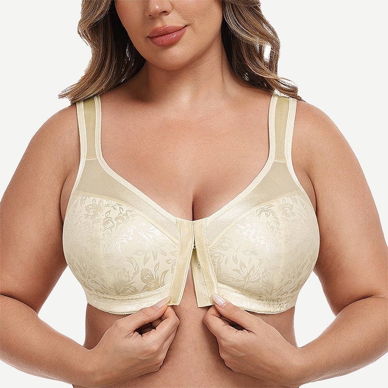 Plus Size Front Closure Hook Wireless Nude Minimizer Bra 34B/75B