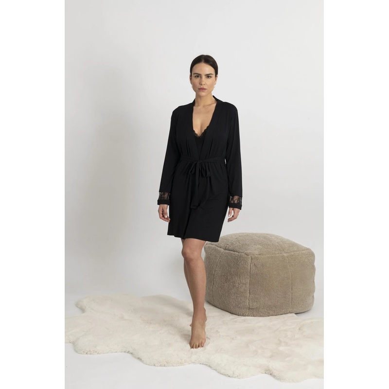 Aspen Dream Nora Lace Robe S/M Black