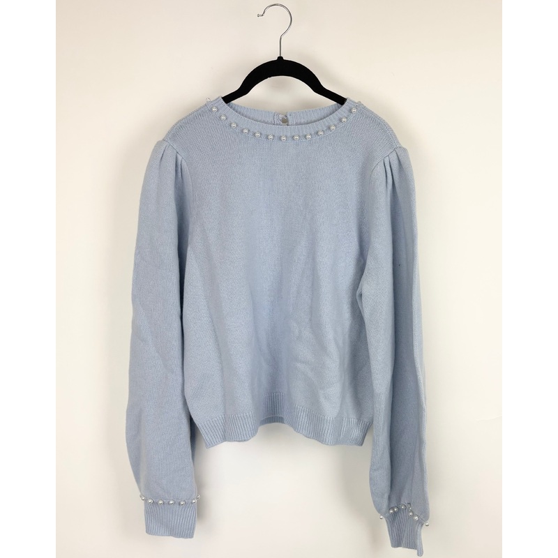 Light Blue Pearl Trim Sweater – Medium