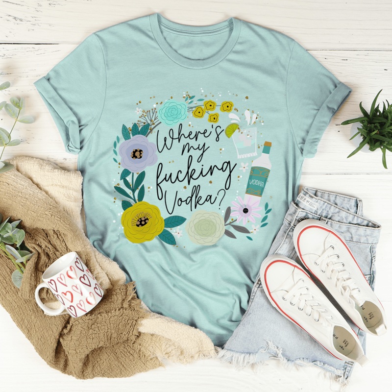 Where’s My Vodka Tee Heather Prism Dusty Blue S