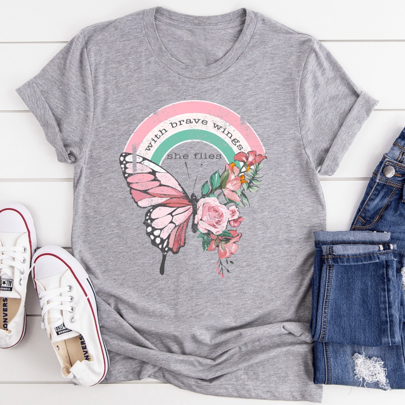 With Brave Wings She Flies Tee Athletic Heather S