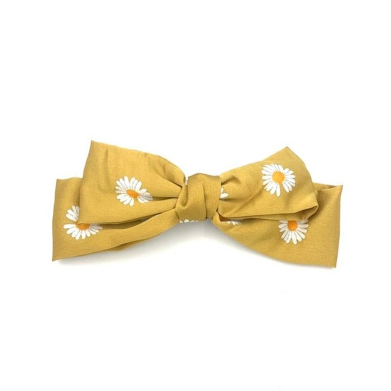 Yellow Bow Clip With Daisy Accents