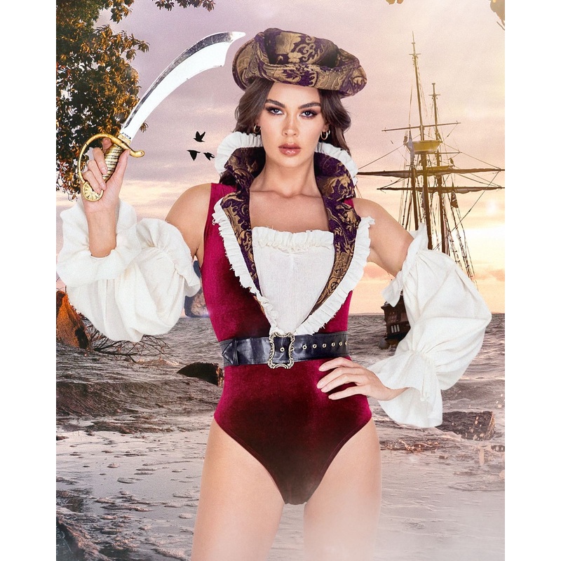 5pc Sultry Pirate Costume Small Red/Beige