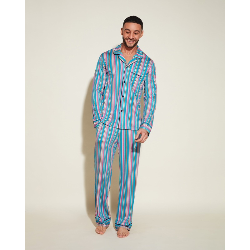 Men’s Classic Long Sleeve Top & Pant Pajama Set Bold Stripe S