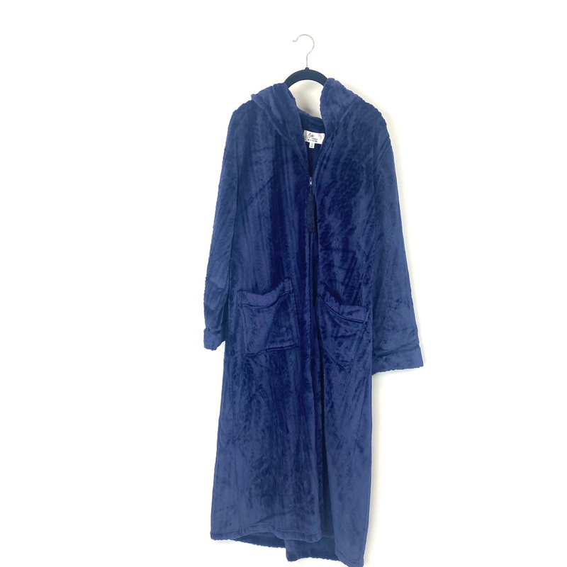 Navy Blue Soft Robe With Front Zipper – Small