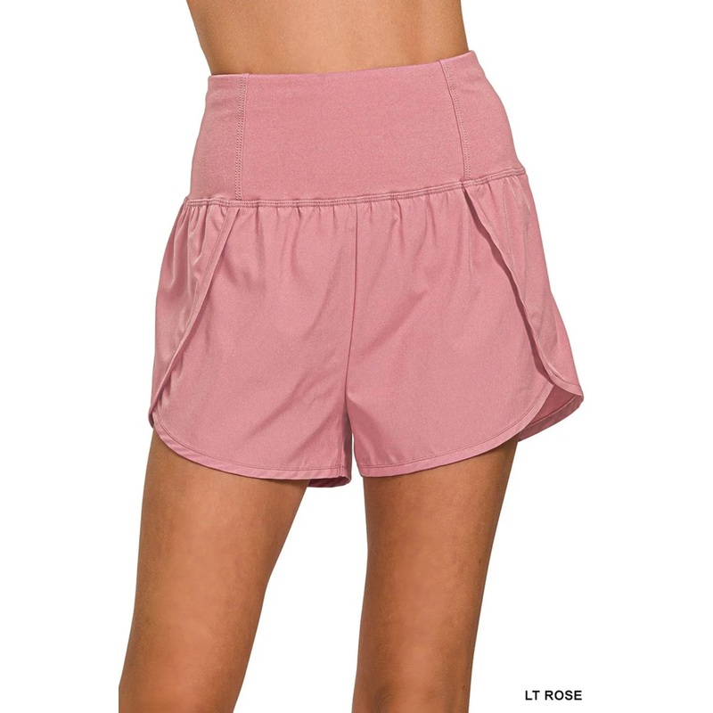 Zenana High Waisted Zippered Back Pocket Running Shorts LT ROSE S