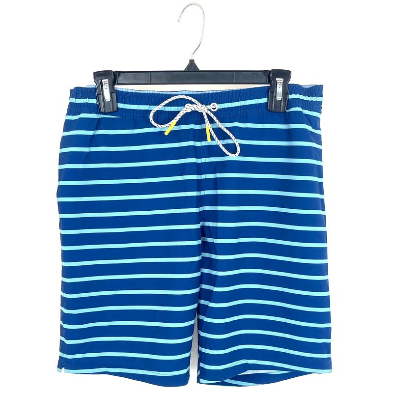MENS Dark and Light Blue Striped Swim Shorts – Medium