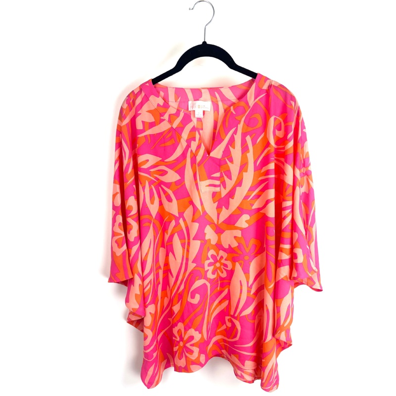 Pink And Orange Tropical Print V-Neck Top- Size 6/8