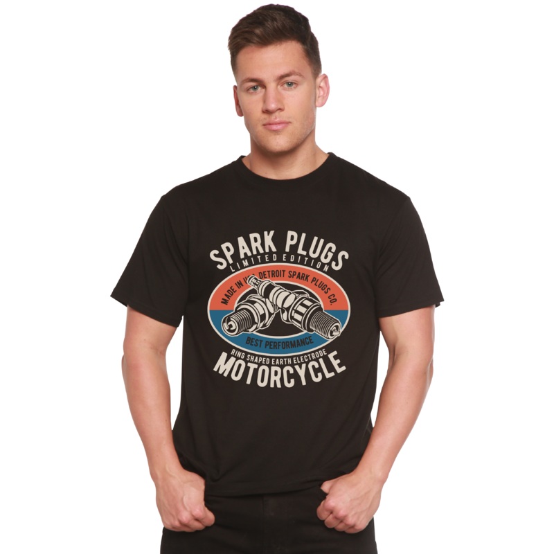 Spark Plugs Spun Bamboo Men’s Bamboo Viscose/Organic Cotton Short Sleeve Graphic T-Shirt Medium Black