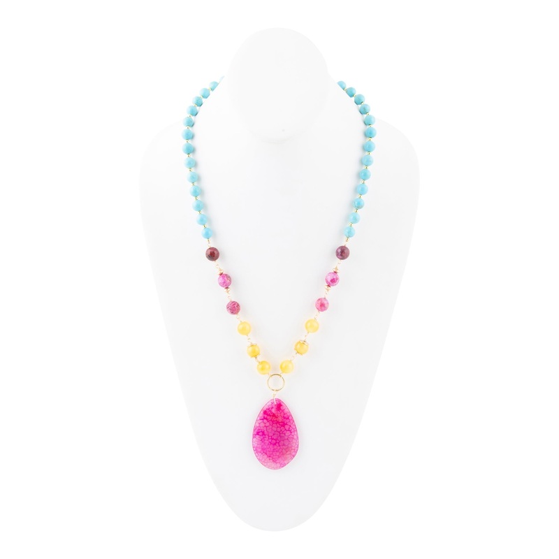 St. Augustine Pink Agate Golden Pendant Necklace