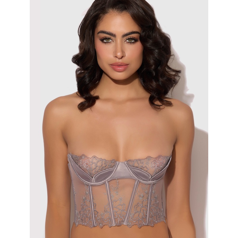 Wren Embroidered Tulip Demi Bustier Grey S