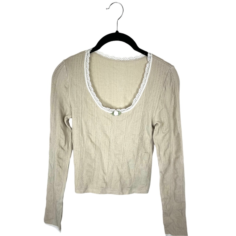 Beige Lace Trim Long Sleeve Top – Small