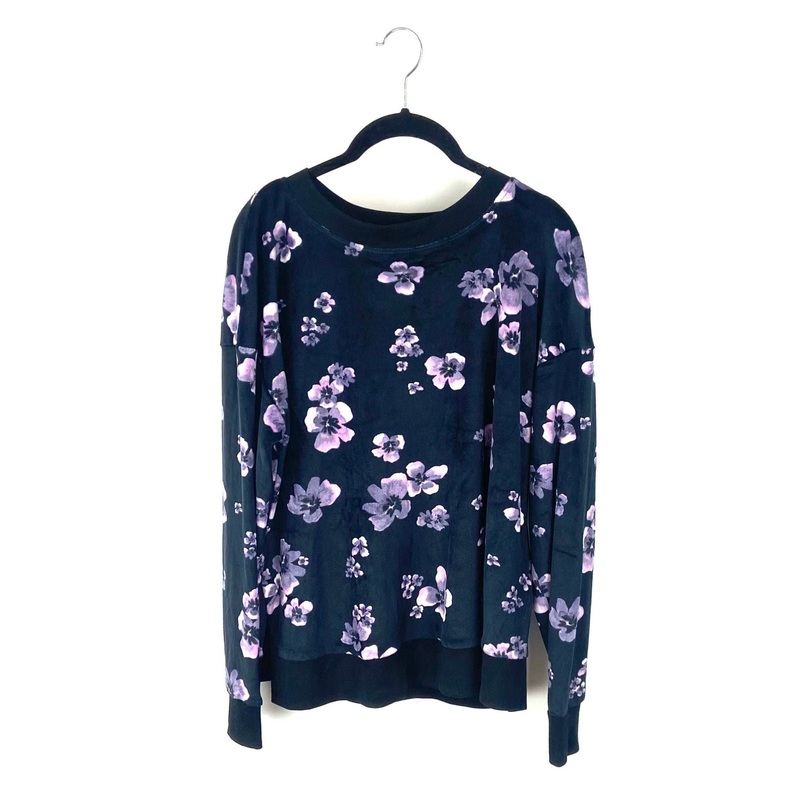 Black Floral Fleece Pajama Top – Small