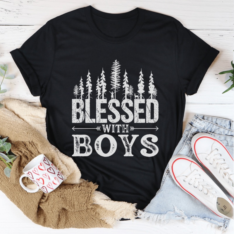 Blessed With Boys Tee Black Heather S
