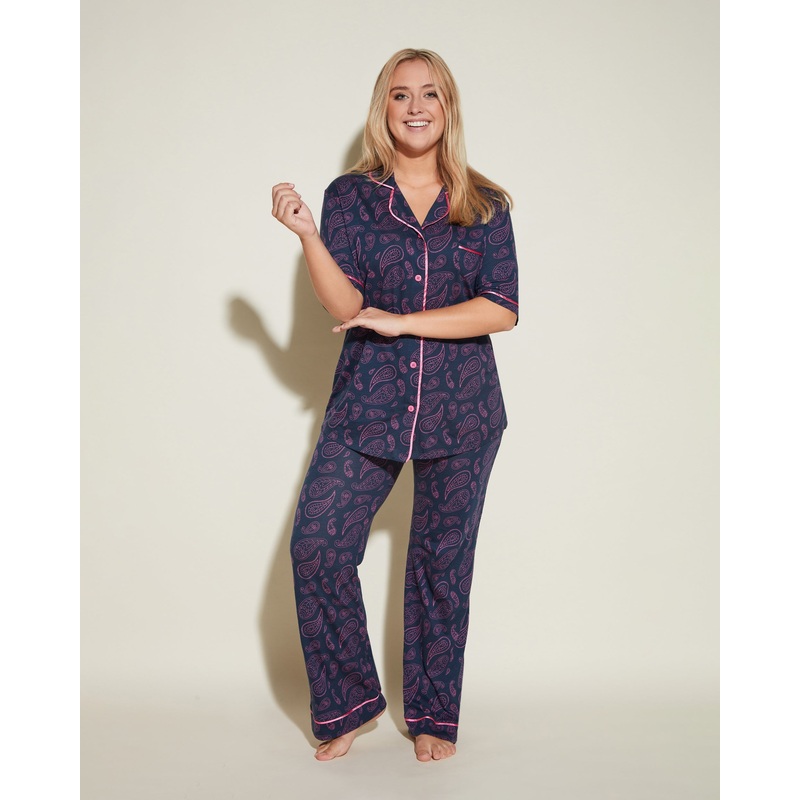 Short Sleeve Top & Pant Pajama Set Navy Paisley XS
