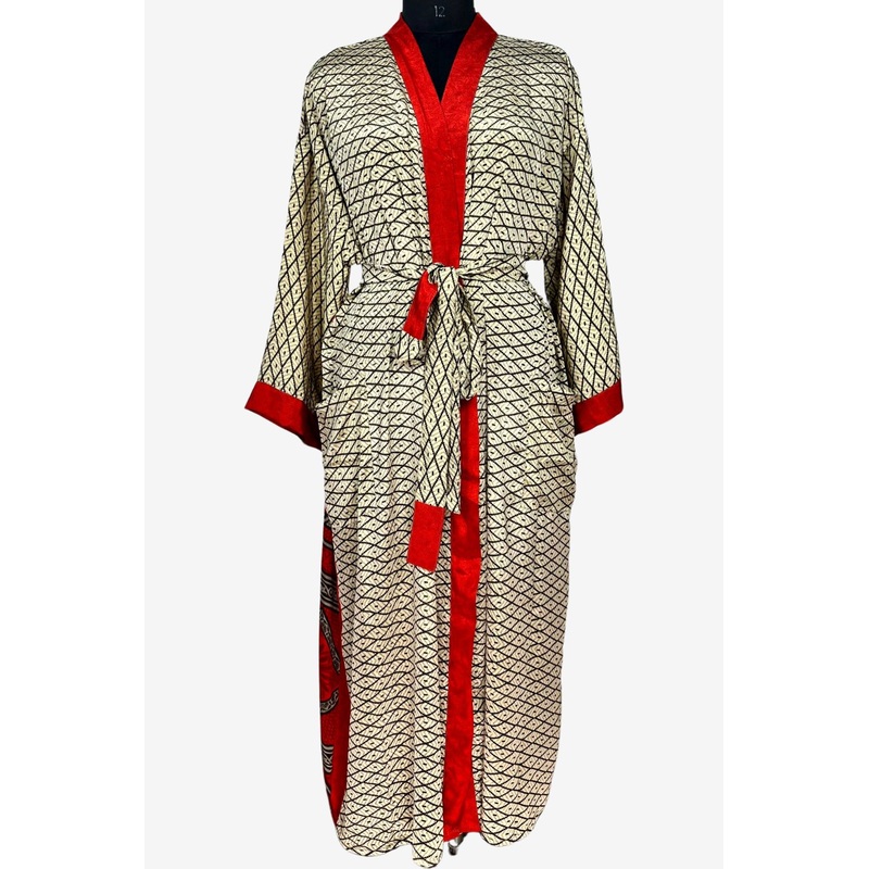 Silk Robes Creme with Cappuccino Trim