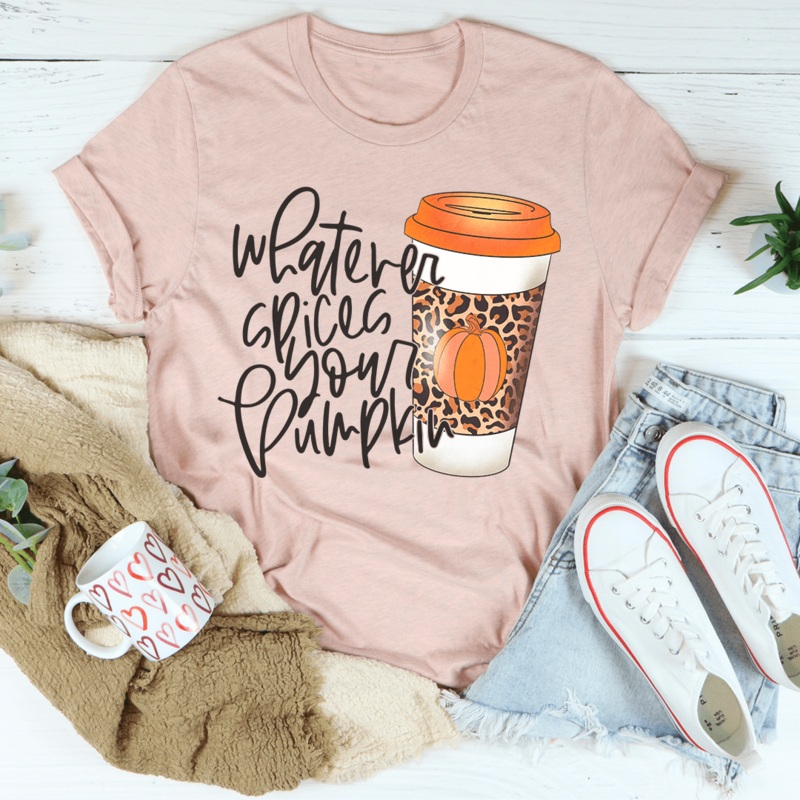 Whatever Spices Your Pumpkin Coffee Tee Heather Prism Peach S