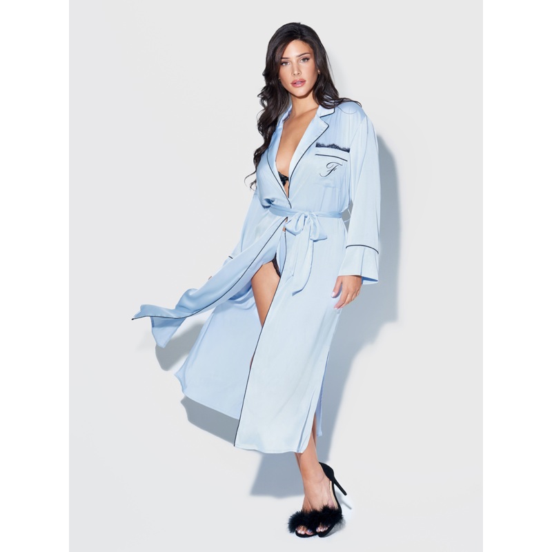 Astoria Satin Button Down Sleep Robe Light Blue S/M